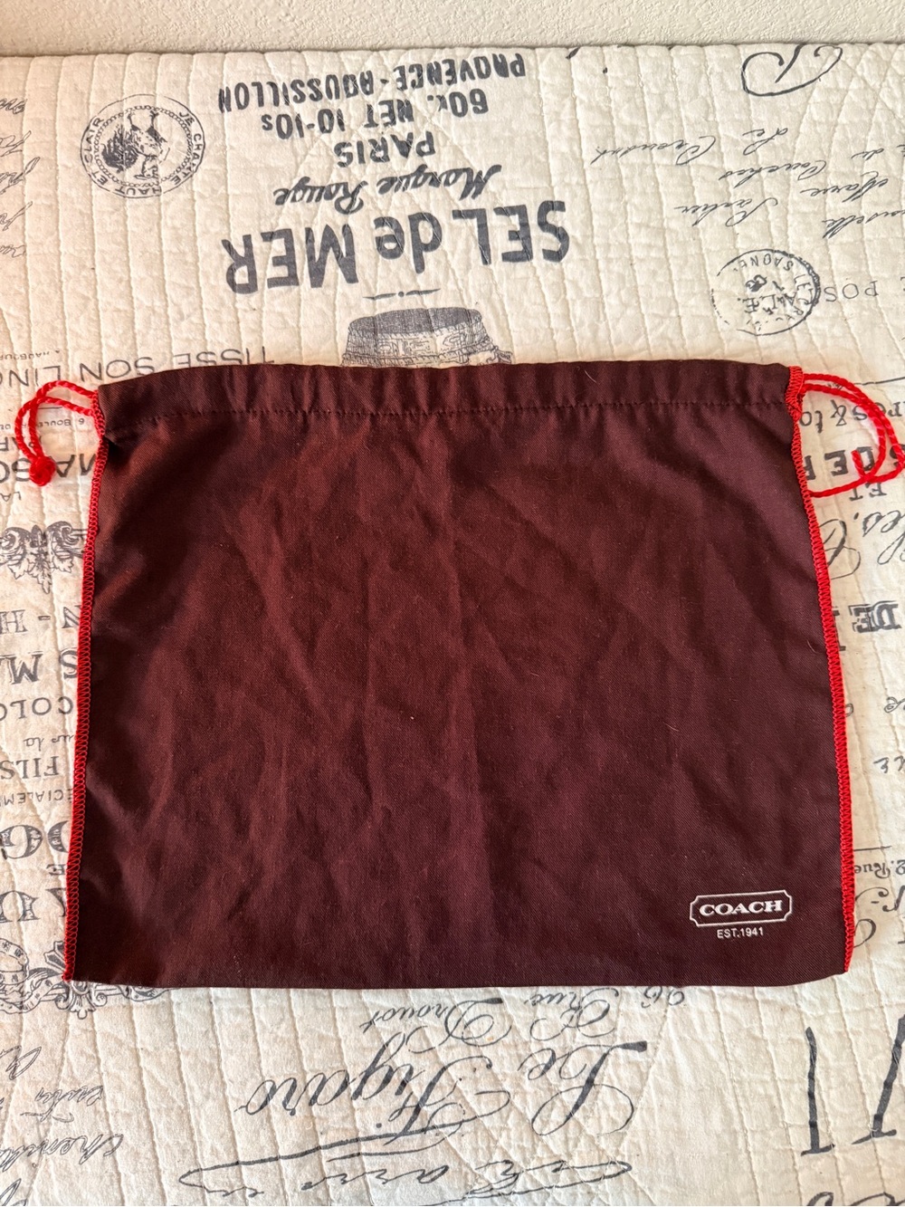 COACH Drawstring Dust Bag with Red Trim